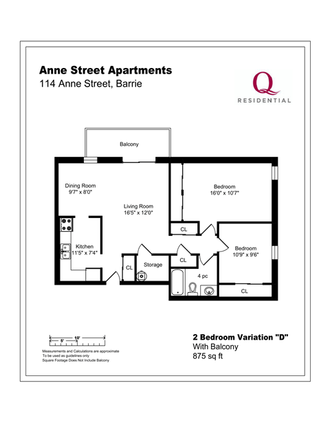 Floor plan for 2 beds, 1 bath